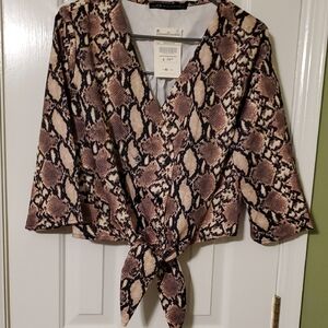 Snake Print Tie-Front Blouse